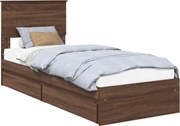 vidaXL Pat cu storage Stejar închis 75 x 190 cm Lemn compozit