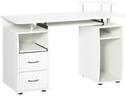 HOMCOM Birou PC din PAL și Oțel Alb cu Tastatură și Raft Monitor, Spațiu Generos de Lucru, 2 Sertare, Design Modern, 120x55x85 cm | Aosom Romania