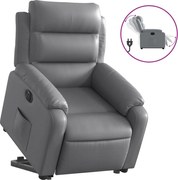 vidaXL Fotoliu rabatabil electric cu ridicare, gri, piele ecologică