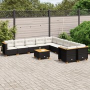 vidaXL Set canapele de grădină cu perne, 11 piese, negru, poliratan