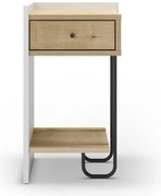 Noptieră albă/în culoare naturală cu rafturi cu aspect de lemn de stejar Mercure – Marckeric