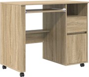 vidaXL Birou cu roți Stejar Sonoma 91 x 50 x 77 cm Lemn compozit