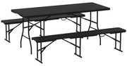 Outsunny Set Masă de Camping Pliabilă cu 2 Scaune și Mânere din HDPE și Metal, 180x74x74 cm, Negru | Aosom Romania