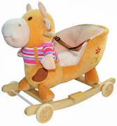 Balansoar Muzical 2 in 1 din Plus cu Roti, NOVOKIDS™ Happy Bouncer Cow, Dimensiuni 58x50x30 cm, model Vacuta bej