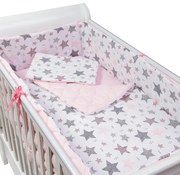 Set lenjerie matlasata 5 piese Kidizi All Pink Stars, include perna, plapumioara, aparatoare si cearceaf