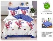 Lenjerie Pat Dublu, Bumbac Finet, 6 Piese, CU ELASTIC - Mov Alb Orhidee