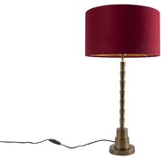 Lampă de masă Art Deco din bronz cu abajur din catifea roșie 35 cm - Pisos