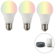 Set inteligent de 3 becuri LED RGBW E27 A60 9W 800lm 2200-4000K