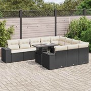 vidaXL Set canapele de grădină cu perne, 11 piese, negru, poliratan