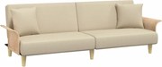 vidaXL Canapea extensibilă cu cotiere, crem, material textil