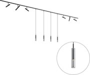 Sistem de iluminat pe șină modern negru cu 6 spoturi și 4 lumini suspendate negre monofazate - Slimline Avery Loyce