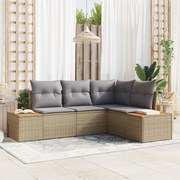 vidaXL Set de canapele pentru grădină cu pernă 4 pcs Bej Rattan poli