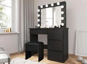 Masuta machiaj cu Oglinda LED si 4 Sertare pentru Cosmetice, Negru, masuta cosmetica, vanity - SEN505