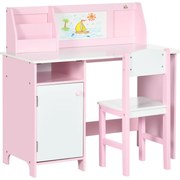 HOMCOM Set Masă și Scaune pentru Copii 5-8 Ani cu Spațiu de Depozitare, Tablă și Scaun, 90x45x85 cm, Roz | Aosom Romania