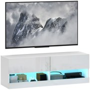 HOMCOM Dulap TV montat pe perete cu LED-uri, 16 moduri de clipire, Dulap TV montat pe perete, Rafturi deschise, 120 x 35 x 40,5 cm, Alb | Aosom Romania