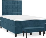 vidaXL Pat box spring cu saltea, albastru închis, 120x190 cm, catifea