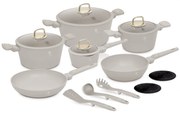 Set oale si tigai cu capace 15 piese Sahara Collection Berlinger Haus BH 8081, crem, antiaderente, curatare usoara, inductie, design elegant, premium