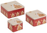 Containere metalice pentru biscuiți, 3 bucăți, roșu