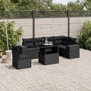 vidaXL Set canapele de grădină cu perne, 7 piese, negru, poliratan
