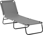 Outsunny Șezlong Pliabil cu Spătar Reglabil în 5 Poziții, Scaun de Grădină cu Material Respirable Oxford, Ideal pentru Plajă, Piscină, Grădină, 188x56x28 cm, Gri | Aosom Romania