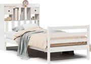 vidaXL Pat cu bibliotecă fără saltea, alb, 75x190 cm, lemn masiv pin
