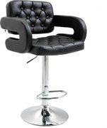 HOMCOM Scaun de Bar cu Spătar și Brațe, Scaun Modern de Bucătărie Rotativ cu Înălțime Reglabilă, 61x50x94-114 cm, Negru | Aosom Romania