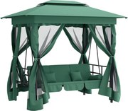 vidaXL Pavilion de grădină & balansoar convertibil verde textil & oțel