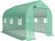 Outsunny Seră tunel de grădină 6 m², seră de grădină cu rafturi, ușă și 6 ferestre, cadru din oțel galvanizat, verde | Aosom Romania