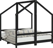 vidaXL Cadru de pat pentru copii, negru, 2x(70x140) cm, lemn masiv pin