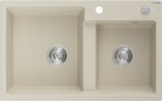 Mexen Tomas chiuvetă de bucătărie din granit cu 2 compartimente 800 x 500 mm, bej, sifon crom - 6516802000-69