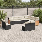 vidaXL Set canapele de grădină, 12 piese, cu perne, negru, poliratan