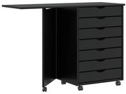 vidaXL Dulap rulant cu birou „MOSS” din lemn masiv de pin negru