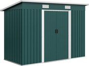 Outsunny Căsuță de Grădină 3,18m² din Oțel Zincat cu 2 Guri de Aerisire, Depozit pentru Unelte cu Uși Duble Culisante, Acoperiș Înclinat, 272x134x182 cm, Verde Întunecat | Aosom Romania