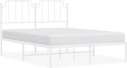 vidaXL Cadru de pat metalic cu tăblie, alb, 135x190 cm