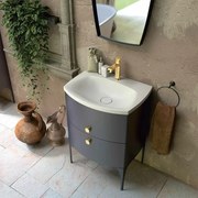 Set dulap baza suspendat Oristo Louis negru 2 sertare cu lavoar alb 62 cm