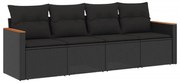 Set mobilier de gradina cu perne, 4 piese, negru, poliratan