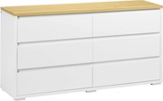 HOMCOM Comodă Depozitare, 6 Sertare, Mobilier Dormitor/Cameră de Zi, Alb/Lemn Natural | Aosom Romania