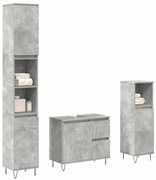 vidaXL Set mobilier de baie, 3 piese, gri beton, lemn compozit
