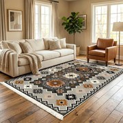 Covor camera antiderapant, etnic gri, model Atlas