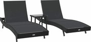 vidaXL Șezlong 3 pcs Negru 197 x 70 x 82 cm poliratan