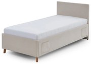 Pat pentru copii bej tapițat cu spațiu de depozitare cu somieră 90x200 cm Cool – Meise Möbel