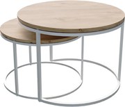 Set 2 Masuta Cafea Solitas Finisaj Stejar, Picioare Albe