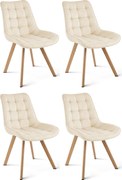 Set 4 Scaune Bucatarie/Dining Sunny Catifea Bej, Picioare Metalice Finisaj Lemn