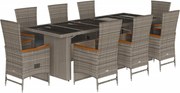 vidaXL Set mobilier grădină cu perne, 9 piese, gri, poliratan