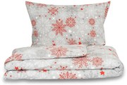 Lenjerie de pat de Crăciun din flanel Kvalitex Fulgi roșu-gri, 140 x 200 cm, 70 x 90 cm