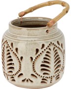 Felinar din porțelan cu mâner din bambus 14,5 x14 cm, bej
