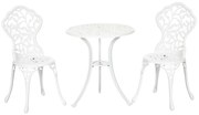 Outsunny Set pentru gradina 3 bucati din aluminiu alb cu design floral, 2 scaune pentru exterior 45x42x85.5 cm si masa rotunda Ø61x66.5 cm | AOSOM RO