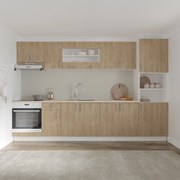 Set Bucatarie Karo V30, Lemn Natural/Alb, Blat Thermo 28 mm, L 320 cm