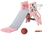 AIYAPLAY Tobogan pentru Copii 18-36 Luni cu Coș de Baschet Lateral și Tobogan din Plastic, 133x60x70 cm, Roz | Aosom Romania