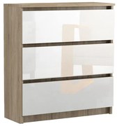 Comoda TOM - Stejar Sonoma - Fronturi lucioase albe